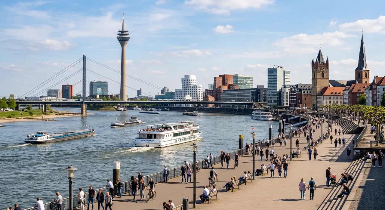 Belebte Promenade in einer deutschen Stadt